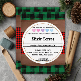 Logs flannel Rustic Kariert Hearts Baby Shower Einladung