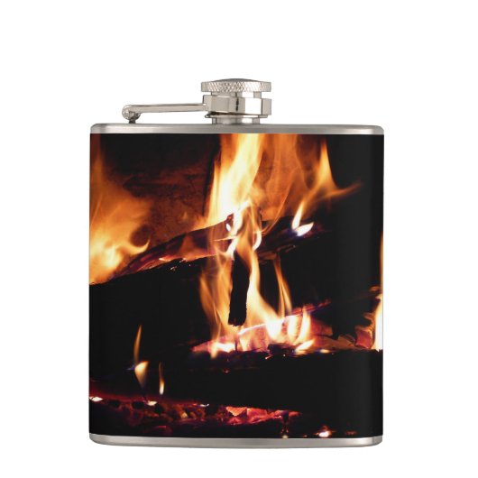 Logs in the Fireplace Warm Fire Photography Flachmann (Vorderseite)