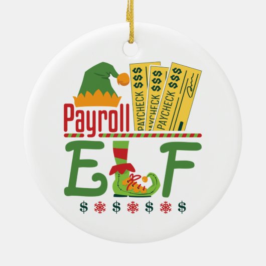 Lohnroll Elf Christmas Payroll Manager Keramik Ornament (Hinten)