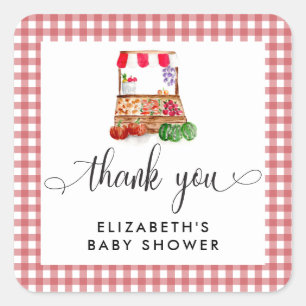 Lokal angebaute Baby Shower Karotten Gingham Quadratischer Aufkleber