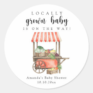 Lokal angebaute Babybauern-Marktwagen-Babyparty Runder Aufkleber