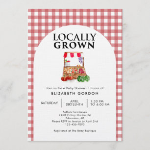 Lokal angebaute Babyparty Farm Markt Gingham Einladung