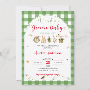 Lokal angebaute Bauernmarkt-Gingham-Baby-Party Einladung