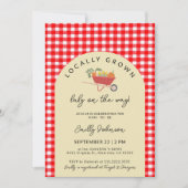 Lokal angebaute moderne Red Gingham Baby Dusche Einladung (Vorderseite)