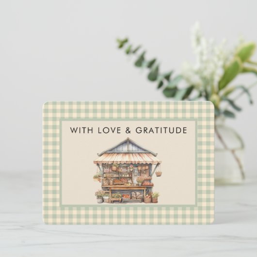 Lokal angelegter Markt für Baby-Bauern Dankeskarte (Stehend Vorderseite)