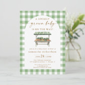 Lokal gewachsene Bauern vermarkten Babydusche Einladung (Stehend Vorderseite)