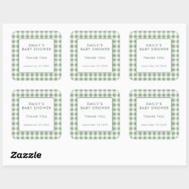 Lokal gewachsene Salbei-Gingham-Baby-Shower-Dankes Quadratischer Aufkleber