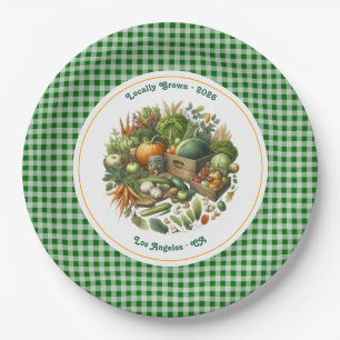 Lokal gezüchtet - Gingham Market Harvest Geburtsta Pappteller