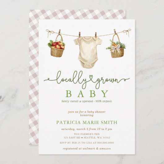 Lokal gezüchtete Baby Bauern Market Baby Shower Einladung (Vorne/Hinten)