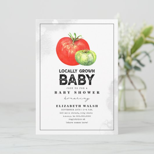 Lokal gezüchtete Baby Watercolor Babydusche Invita Einladung (Stehend Vorderseite)