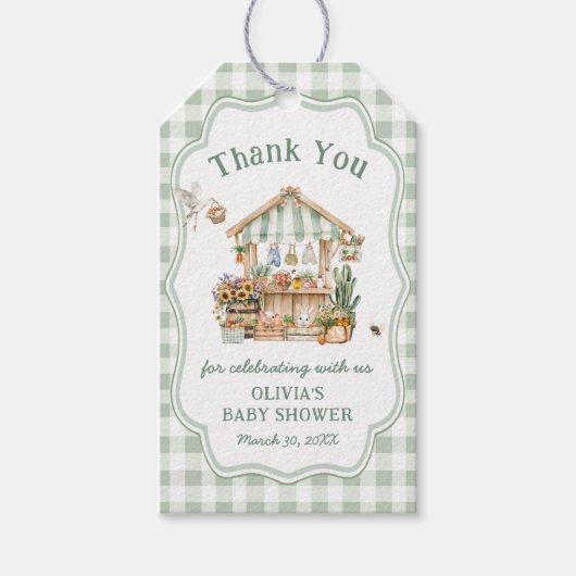 Lokal gezüchtete Bauern Market Baby Dusche Vielen Geschenkanhänger (Vorderseite)