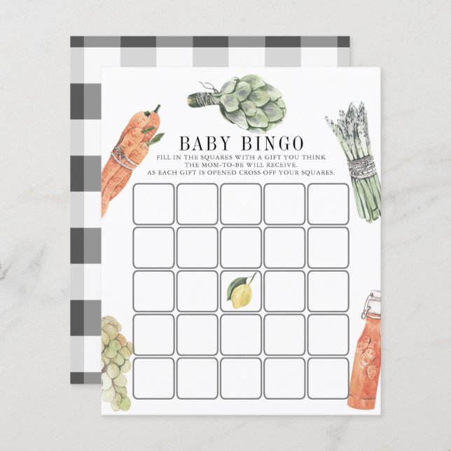 Lokal gezüchtete Bauern Market Baby Shower Bingo (Vorne/Hinten)