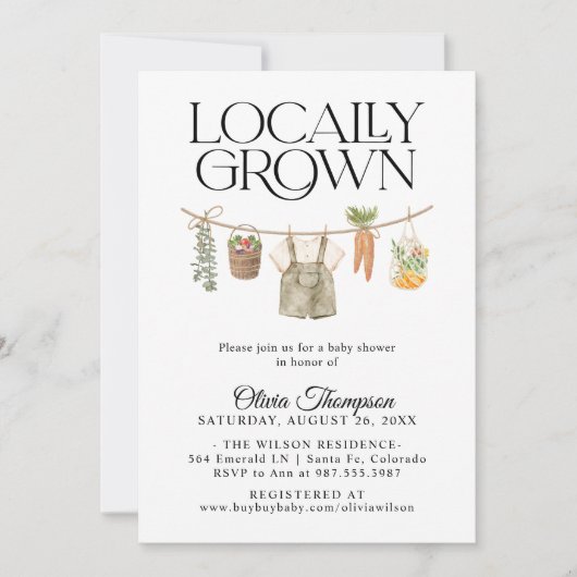 Lokal gezüchtete Bauern Market Baby Shower Einladung (Vorderseite)