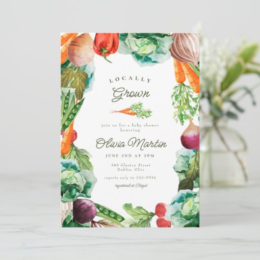 Lokal gezüchtete Bauern Market Baby Shower Einladung (Stehend Vorderseite)