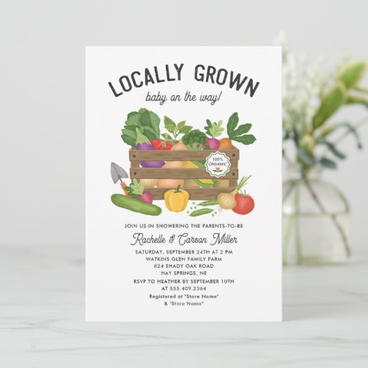 Lokal gezüchtete Bauern Market Baby Shower Einladung (Stehend Vorderseite)
