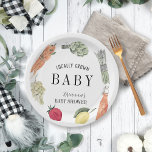 Lokal gezüchtete Bauern Market Baby Shower Pappteller<br><div class="desc">Diese niedliche "lokal gewachsene Baby"-Babydusche-Papiertüte des geschlechtsneutralen Bauernmarktes weist einen weißen Hintergrund mit Gemüse und Früchten in Aquarell auf. Personalisieren Sie Ihre Bedürfnisse. In meinem Geschäft finden Sie passende Produkte.</div>