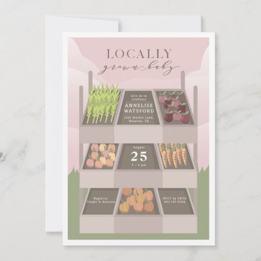 Lokal gezüchtete Pink Bauern Market Baby Shower Einladung (Vorderseite)