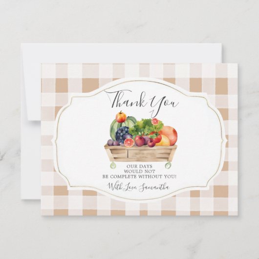 Lokal gezüchtete Veggies Bauer Market Babydusche Dankeskarte (Vorderseite)