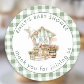 Lokal Grown Sage Gingham Danke Baby Shower Runder Aufkleber