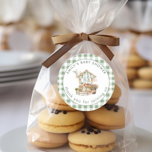 Lokal Grown Sage Gingham Danke Baby Shower Runder Aufkleber