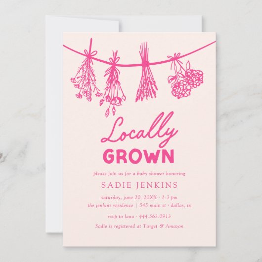 Lokale Bauern Markt Pink Baby Dusche Einladung (Vorderseite)