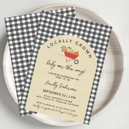 Lokale moderne graue Gingham-Babyparty Einladung