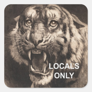 Lokale nur Text + Vintage Tiger Etching Quadratischer Aufkleber