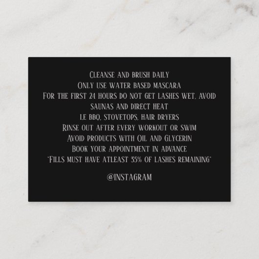 Lokale Peitschenmädchenfürsorge-Peitschenkarte Visitenkarte (Rückseite)