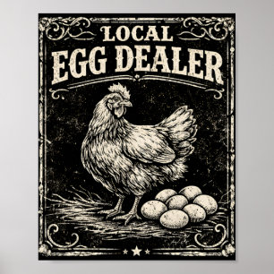 Lokaler Eierhändler Lustiger Hühnerhof Vintage Ost Poster