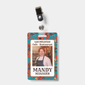 Lokales Café aquamarin und rot Ausweis (Vorderseite mit Clip)