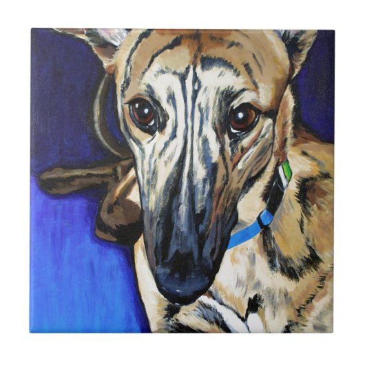 Loki - Lurcherhund Fliese (Vorderseite)