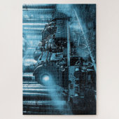 Lokomotive in Blautönen - großes Puzzle (Vertikal)