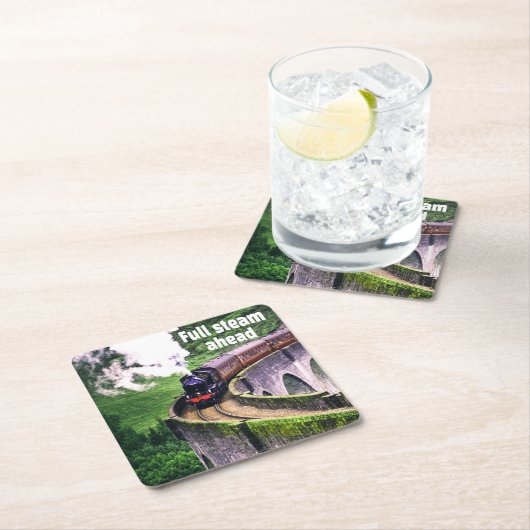 Lokomotivenbahn auf Brücke mit Volldampf Rechteckiger Pappuntersetzer (Vor Ort)