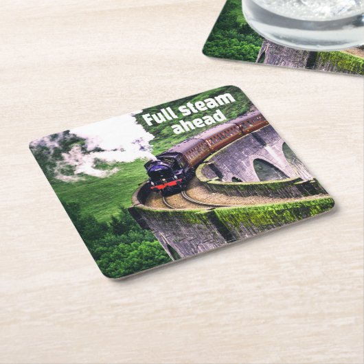 Lokomotivenbahn auf Brücke mit Volldampf Rechteckiger Pappuntersetzer (angewinkelt)