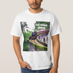 Lokomotivenbahn auf Brücke mit Volldampf T-Shirt