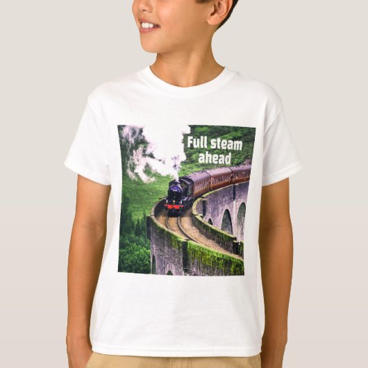 Lokomotivenbahn auf Brücke mit Volldampf T-Shirt (Vorderseite)