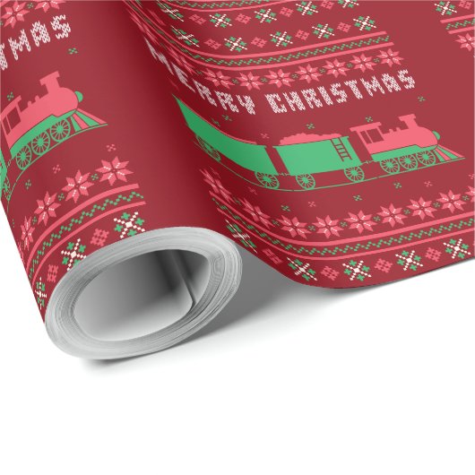 Lokomotivzug Ugly Christmas Sweater Geschenkpapier (Rolleneckpunkt)
