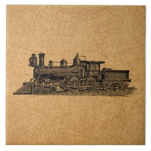 Lokomotivzug Vintage-Dampflokomotive & Kartenstil Fliese