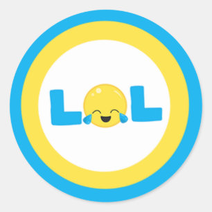 LOL Laugh Out Loud Emoji Blue Yellow Runder Aufkleber