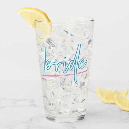 LOLA Neon Blue and Pink 90's Bride Bachelorette Glas (Vorderseite Ice)