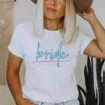 LOLA Neon Blue and Pink 90s Bride Bachelorette T-Shirt<br><div class="desc">Diese Brautbachelorette in Shirt ist mit inspirierten Formulierungen ausgestattet und eignet sich hervorragend für die Braut am Wochenende ihres Bachelorette-Wochenendes. Pair mit allen anderen Lola Neon Shirt Optionen für die Bachelorette Gruppe für ein einheitliches Aussehen. 💜 FARBEN SIND GEEIGNET! Klicken Sie auf 'Design bearbeiten',  um die Farben zu ändern.</div>
