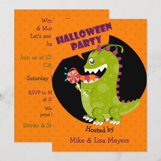 LolliMonster-Halloween-Party Einladung (Vorne/Hinten)