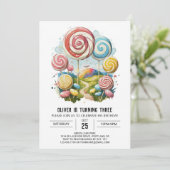 Lollipop Birthday online editierbar Einladung (Stehend Vorderseite)