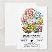 Lollipop Birthday online editierbar Einladung (Vorne/Hinten)
