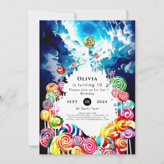 Lollipop Boho Candyland Birthday Einladung (Vorderseite)