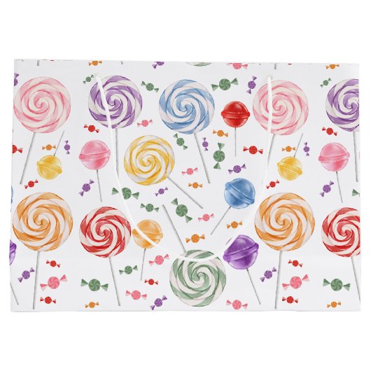 Lollipop Candy Pattern farbenfroh Große Geschenktüte (Rückseite)