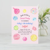 Lollipop Candy Sweet Girl Birthday Einladung (Stehend Vorderseite)