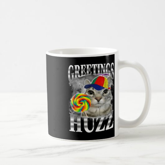 Lollipop Cat Meme Greetings Huzz Funny Silly Cat H Kaffeetasse (Rechts)