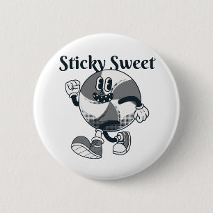 Lollipop-Charakter-Design mit Slogan klebrig süß Button