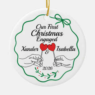Lollipop-Herzen Süßes erstes Weihnachten Verlobt Keramik Ornament